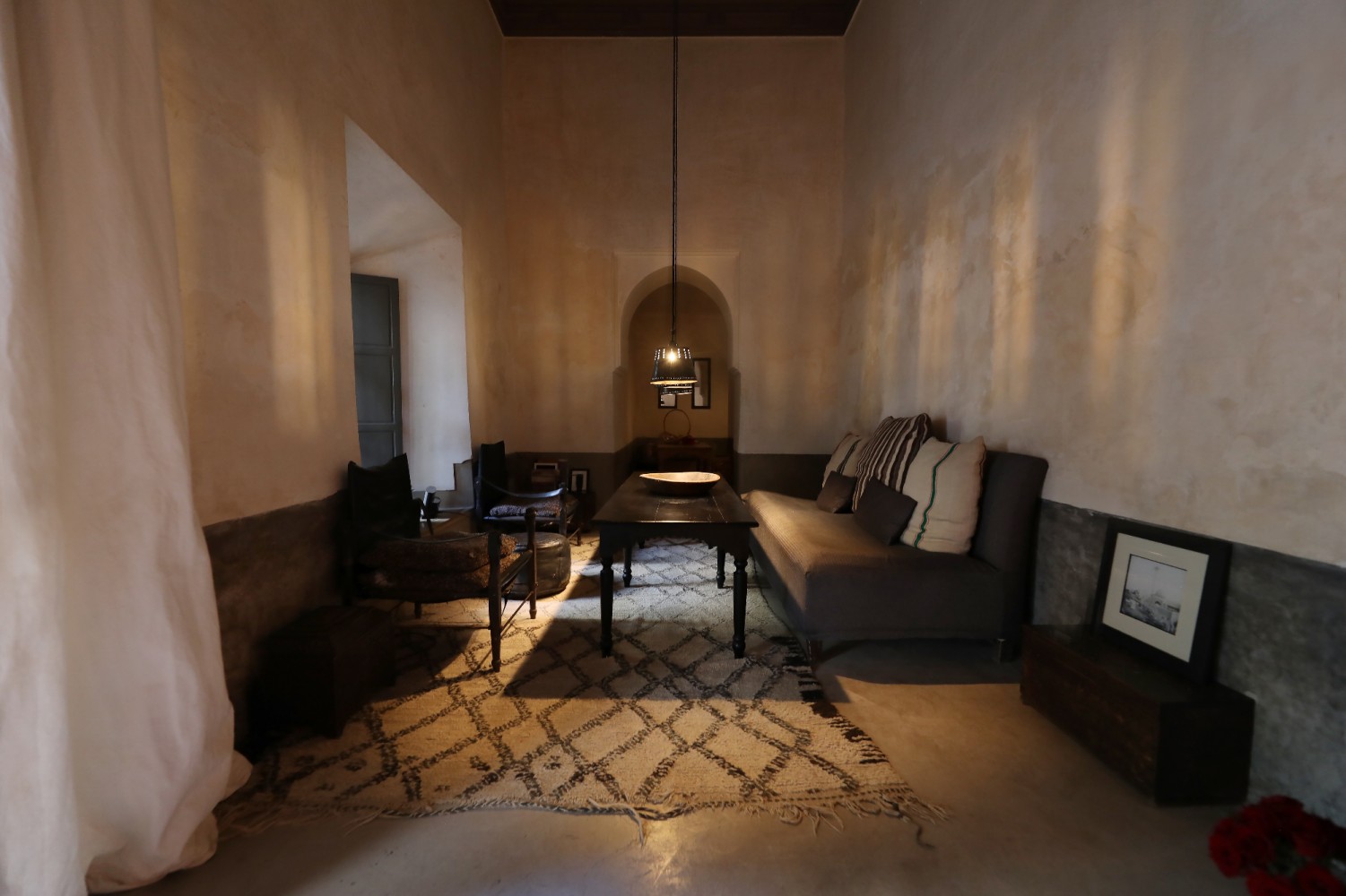 The lounge's reading corner, sofa and Berber rug